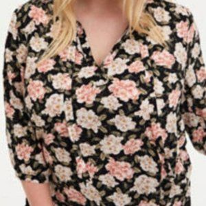 Torrid Black Floral Dobby Relaxed Career 3/4  Peasant Blouse Top 5 5X 28 NWT NEW